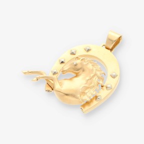 Colgante en forma de herradura con caballo oro 18kt