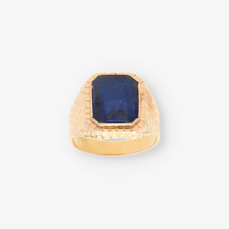 Anillo oro y piedra azul