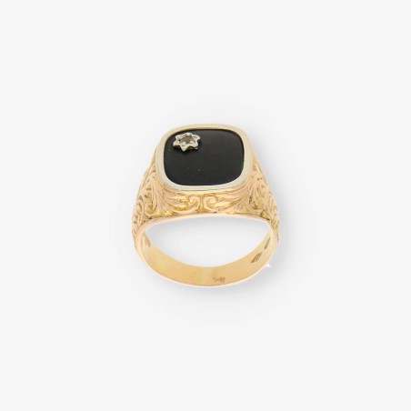 Anillo sello en oro 18kt con onix