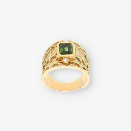 Anillo en oro 18kt con piedra semipreciosa verde y brillantes