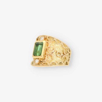 Anillo oro, piedra verde y bri