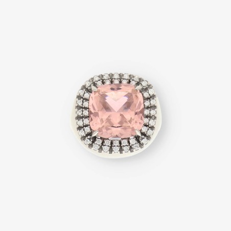 Anillo oro blanco y piedra rosa