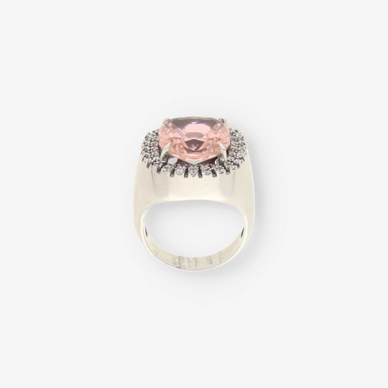 Anillo oro blanco y piedra rosa