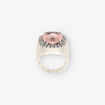 Anillo oro blanco y piedra rosa