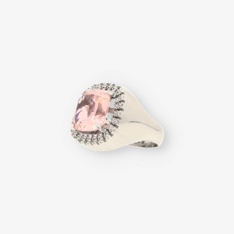 Anillo oro blanco y piedra rosa