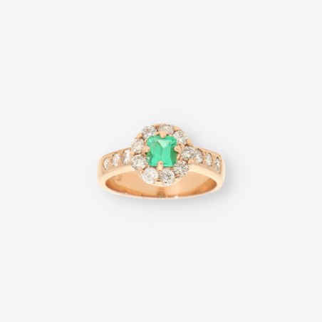 Anillo oro 18kt con esmeralda y brillante