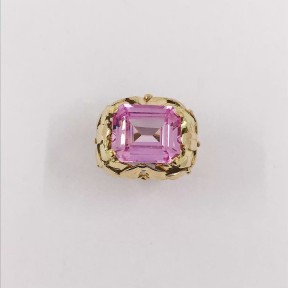 Anillo ancho en oro 18kt con piedra rosa