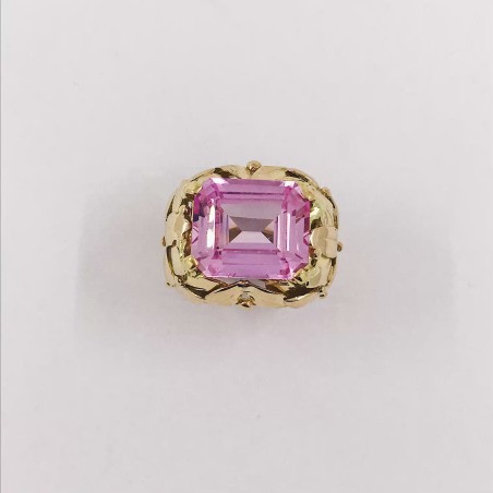 Anillo ancho en oro 18kt con piedra rosa