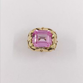 Anillo ancho en oro 18kt con piedra rosa