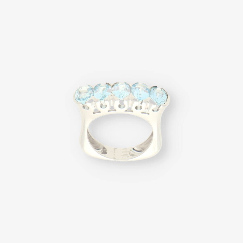 Anillo oro blanco y aguamarina