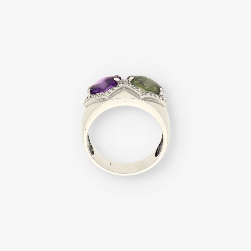 Anillo oro bl. piedras colores y bri