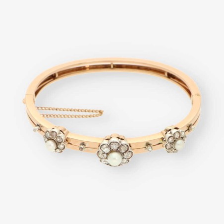 Pulsera esclava vintage oro 18kt con diamantes y perla