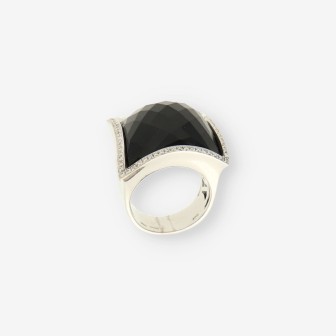 Anillo oro blanco onix y bri