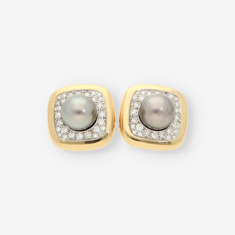 Pendientes oro 18kt perla gris y brillantes