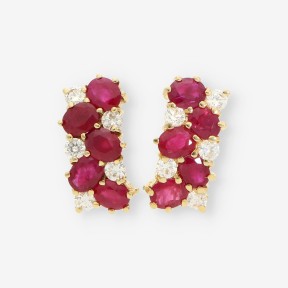 Pendientes oro piedra roja circonitas