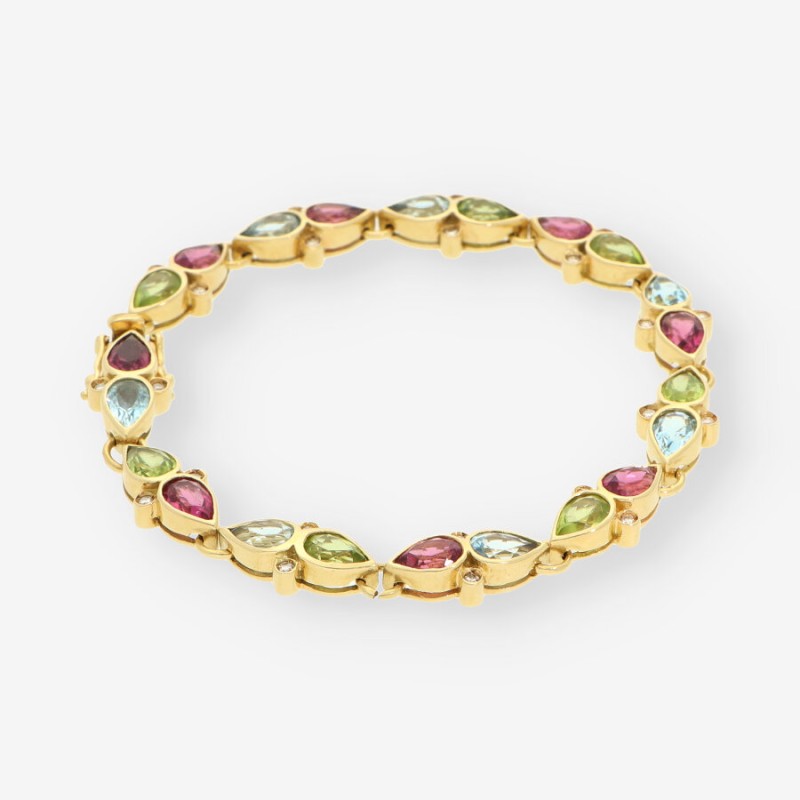 Pulsera oro 18kt piedras colores y brillantes