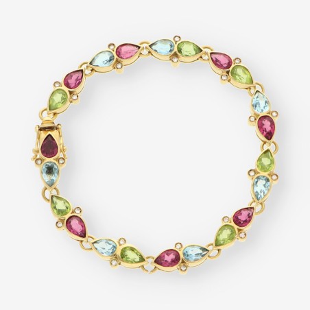 Pulsera oro 18kt piedras colores y brillantes