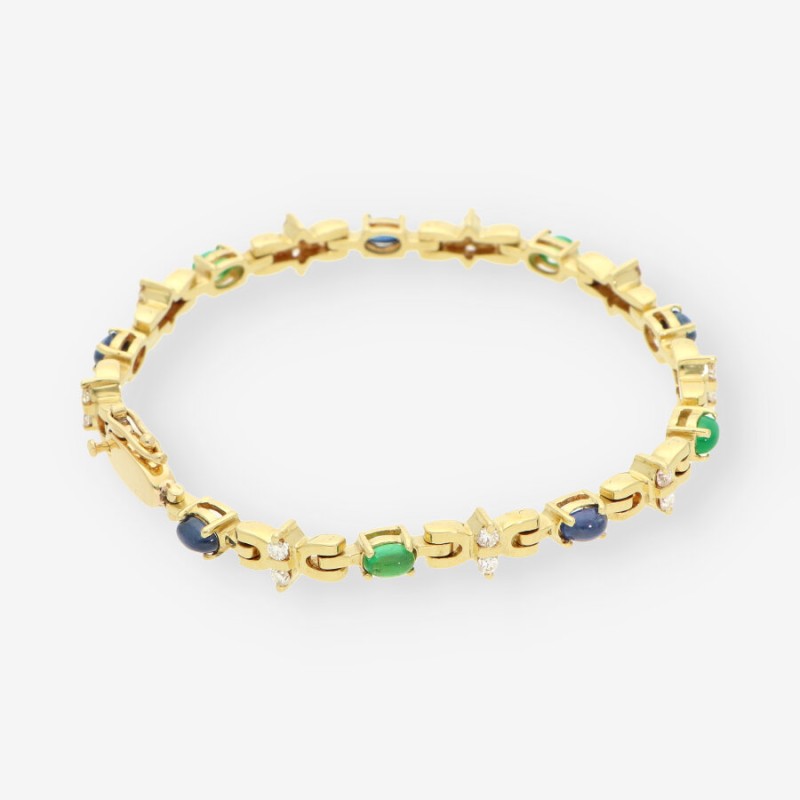 Pulsera oro 18kt esmeraldas, zafiro y brillantes