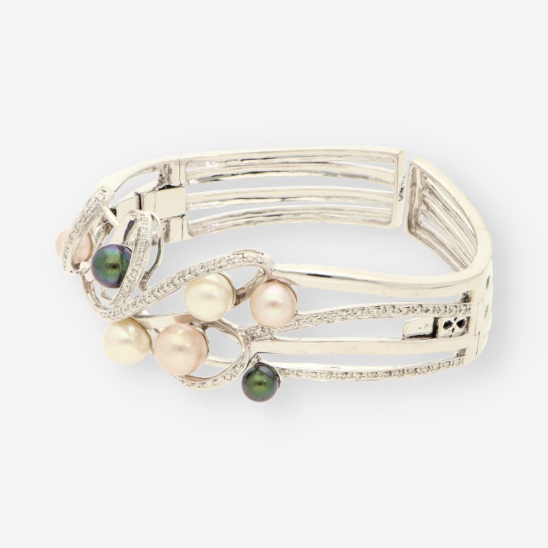 Pulsera esclava oro bl. y brillantes14Kt