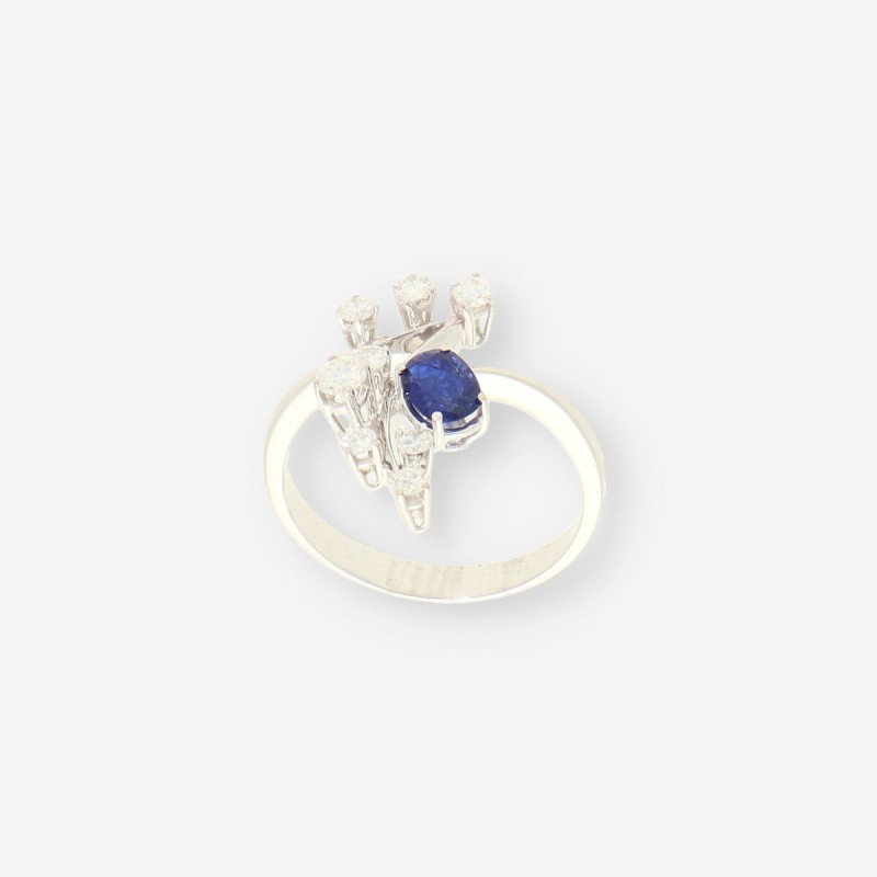 Anillo oro bl. zafiro y brillantes