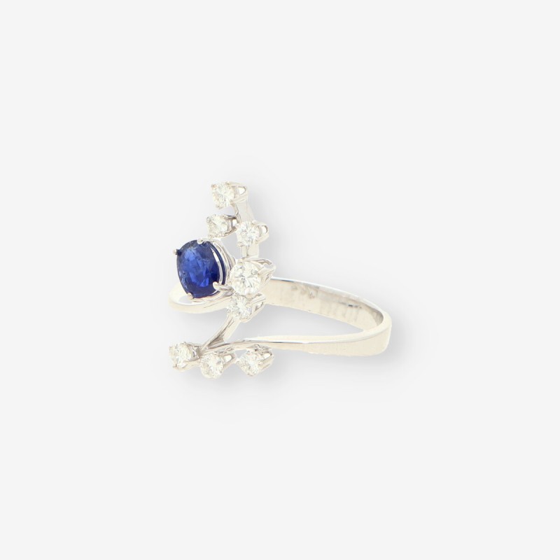 Anillo oro bl. zafiro y brillantes