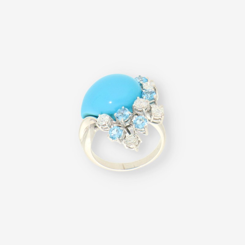 Anillo oro blanco, brillantes y turquesa