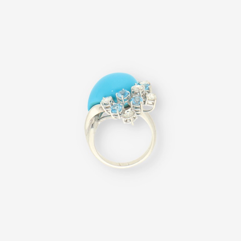 Anillo oro blanco, brillantes y turquesa