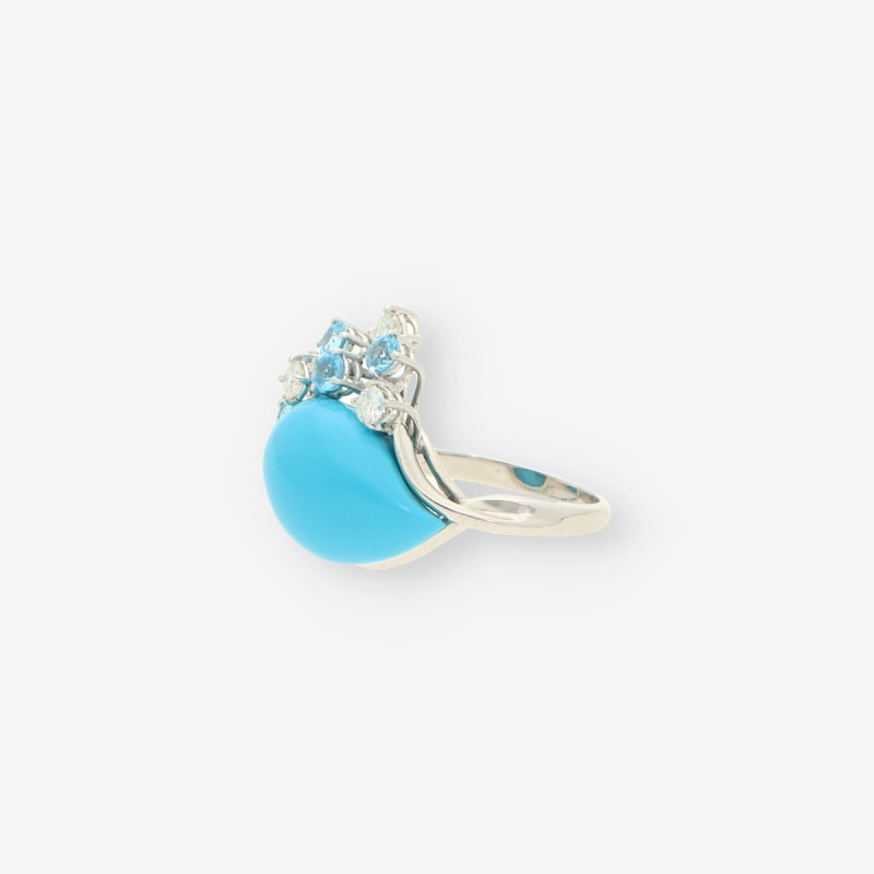 Anillo oro blanco, brillantes y turquesa