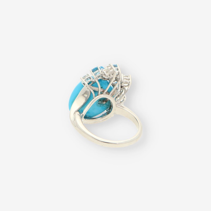 Anillo oro blanco, brillantes y turquesa