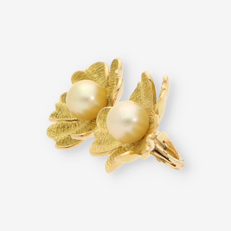 Pendientes oro flor con perlas