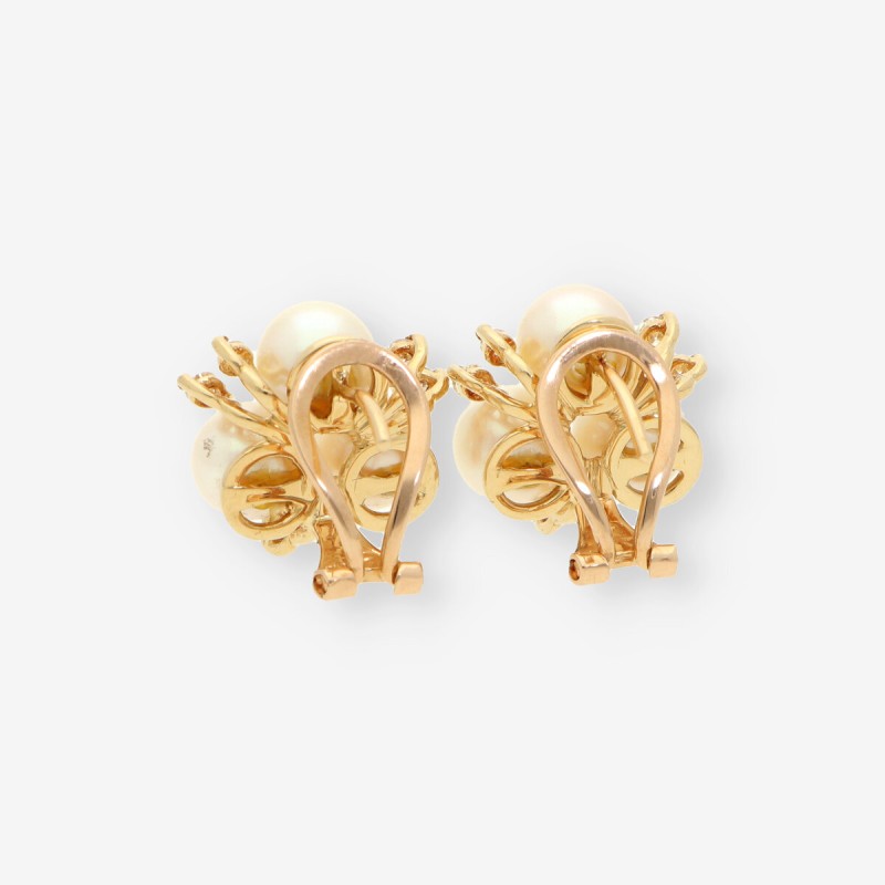 Pendientes oro perla y brillantes
