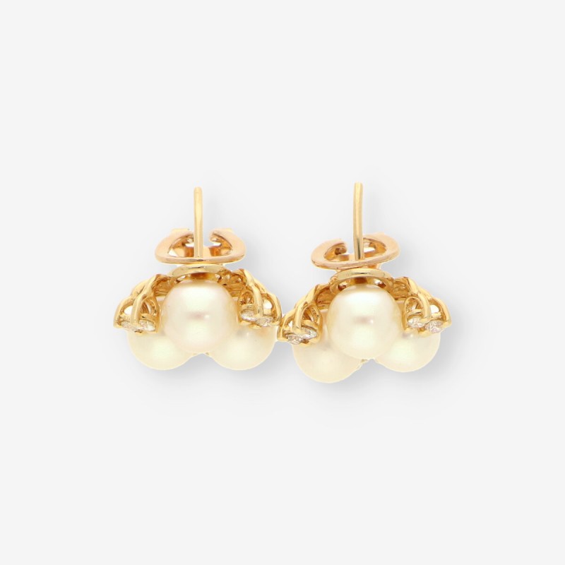 Pendientes oro perla y brillantes