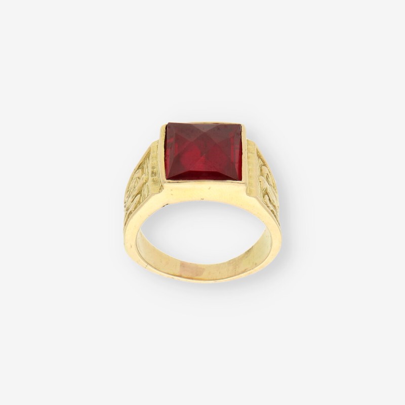 Anillo oro piedra roja