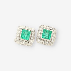Pendientes oro bl. esmeralda y brillante
