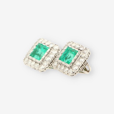 Pendientes oro blanco con esmeralda y brillante