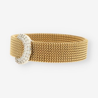Pulsera oro bl./ama. y brillantes