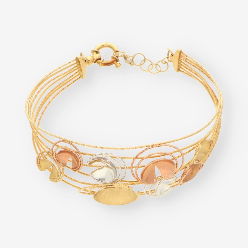 Pulsera oro blanco, amarillo y rosa