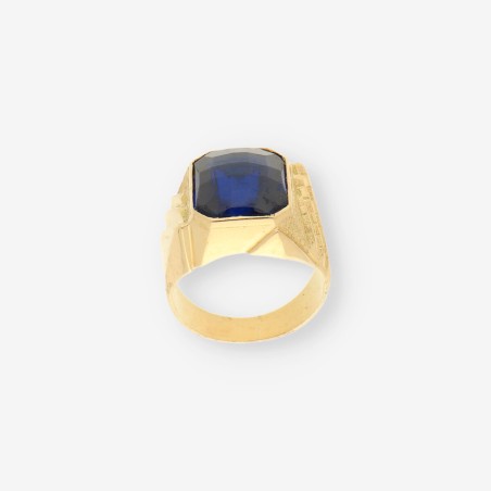 Anillo sello oro 18kt con piedra azul