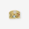 Anillo p. azul, p. naranja, oro y bri.