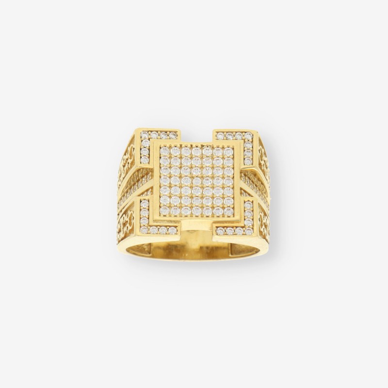Anillo sello en oro 18kt y circonitas