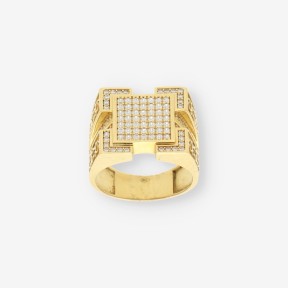 Anillo sello en oro 18kt y circonitas