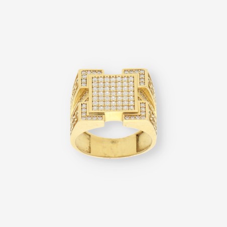 Anillo sello en oro 18kt y circonitas