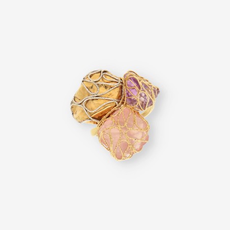 Anillo oro piedras color