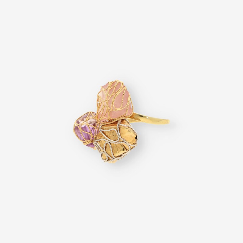 Anillo oro piedras color