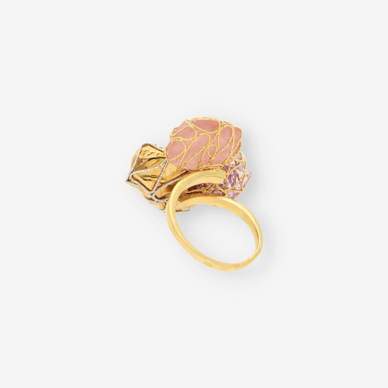 Anillo oro piedras color