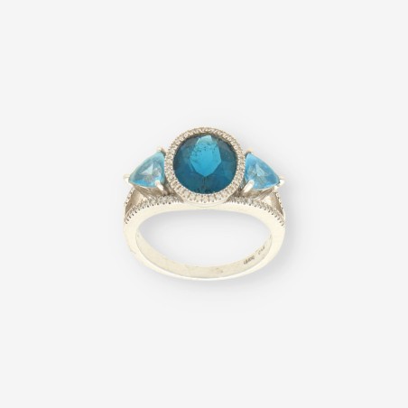 Anillo oro blanco 18kt piedra azul y brillantes