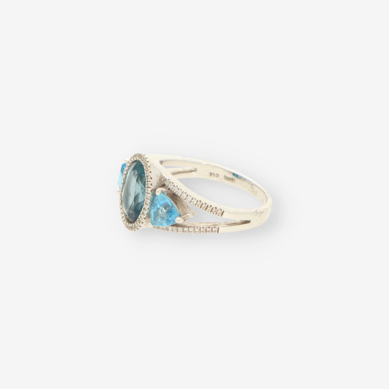 Anillo oro blanco p. azul y brillantes