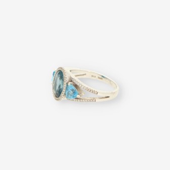 Anillo oro blanco p. azul y brillantes