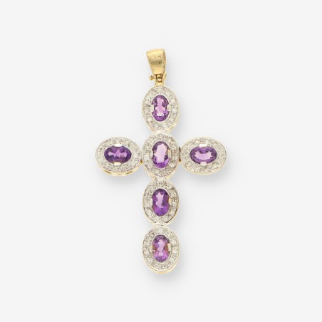 Cruz oro amatista y brillantes