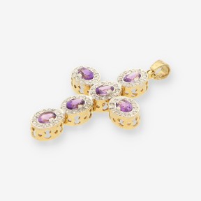 Cruz oro 18kt amatista y brillantes
